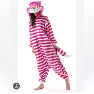 Beauty Shine Cheshire Cat Pink & White Striped Oversized Hooded Onesie, M